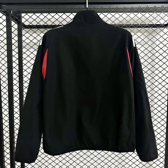 Casaco preto e vermelho 2025/26 fecho completo